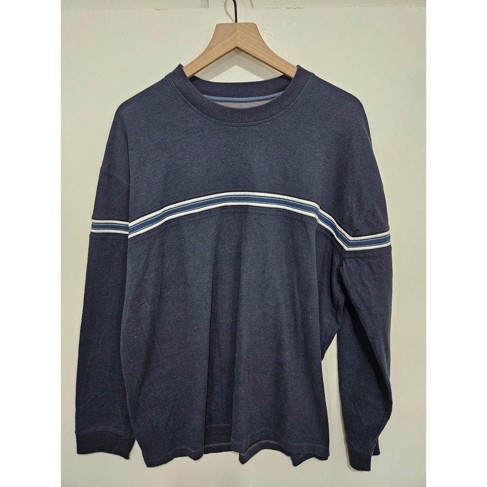 Exigency Mens XXL Navy Blue Striped Crewneck Sweatshirt Long Sleeve Pullover